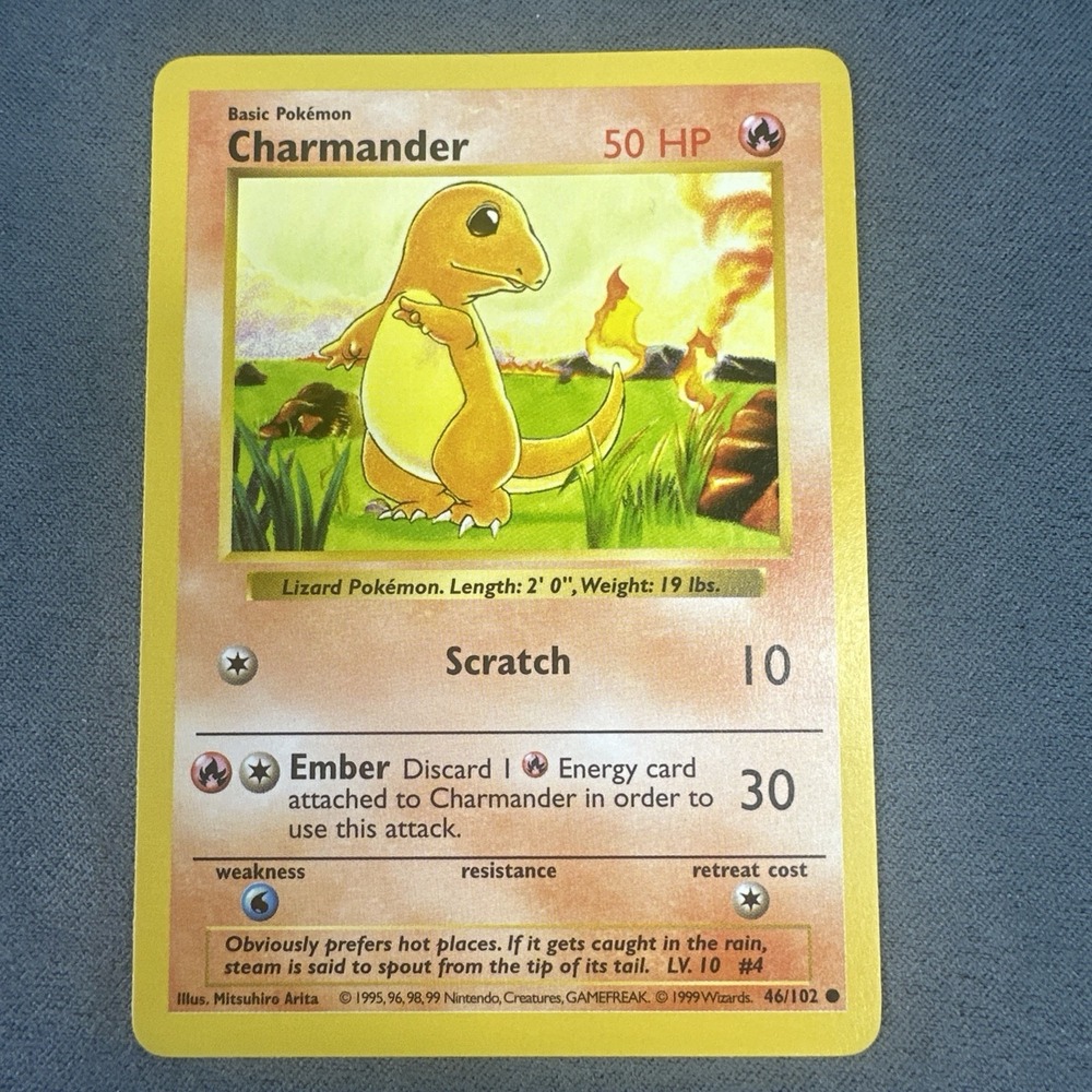 Pokemon Charmander 46/102 Base Set Unlimited Non Holo Fire Card WOTC 1999
